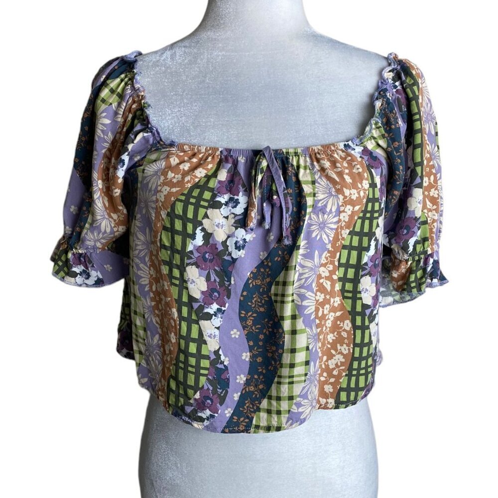 LA Hearts Off-the-Shoulder Crop Top Boho Gypsy Peasant Ruffles Women's Sz S